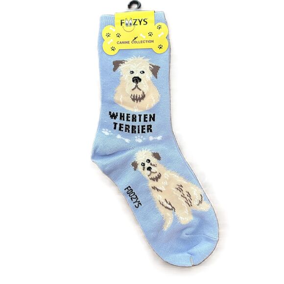 Foozys Wheaten Terrier Dog Print Crew Casual Socks Light Blue Women's One Size - Picture 1 of 2